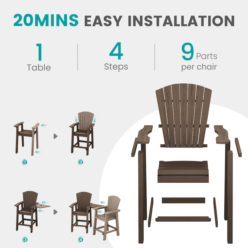 Lot de 2 chaises hautes Adirondack d'extérieur avec tablette de connexion