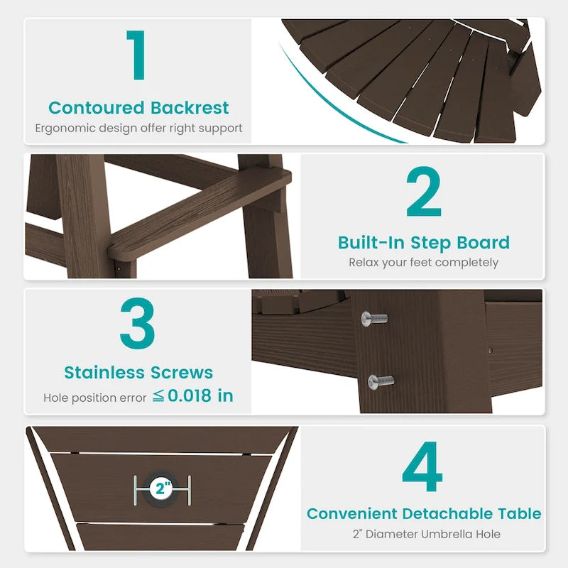 Lot de 2 chaises hautes Adirondack d'extérieur avec tablette de connexion