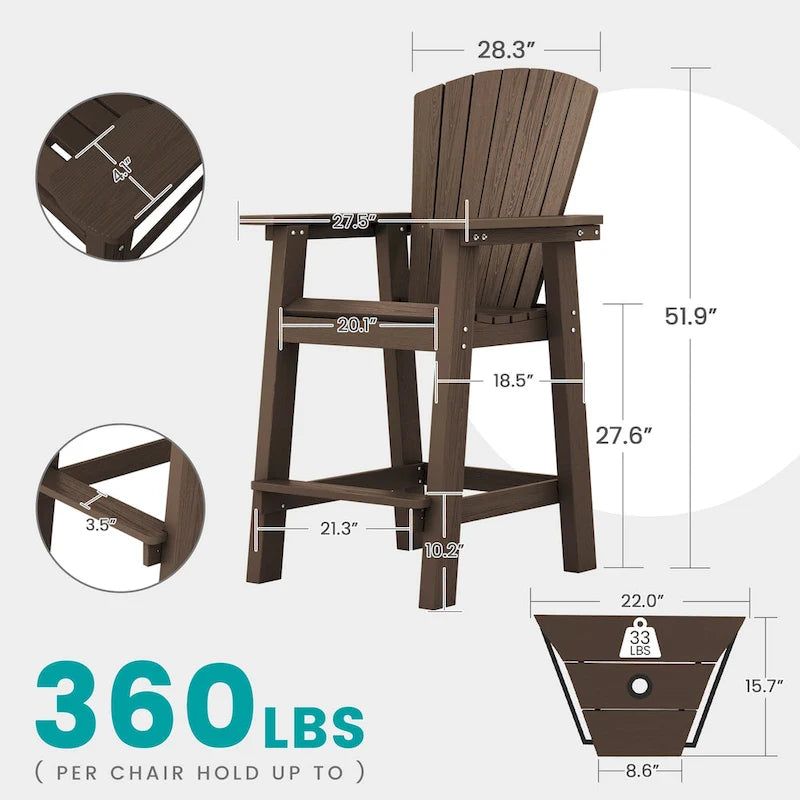 Lot de 2 chaises hautes Adirondack d'extérieur avec tablette de connexion