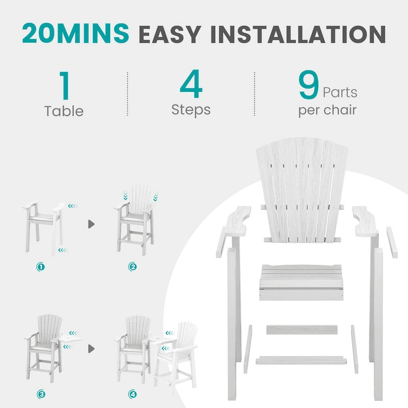 Lot de 2 chaises hautes Adirondack d'extérieur avec tablette de connexion