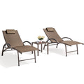 Chaises longues de jardin pliantes et inclinables 3 pièces avec table d'appoint