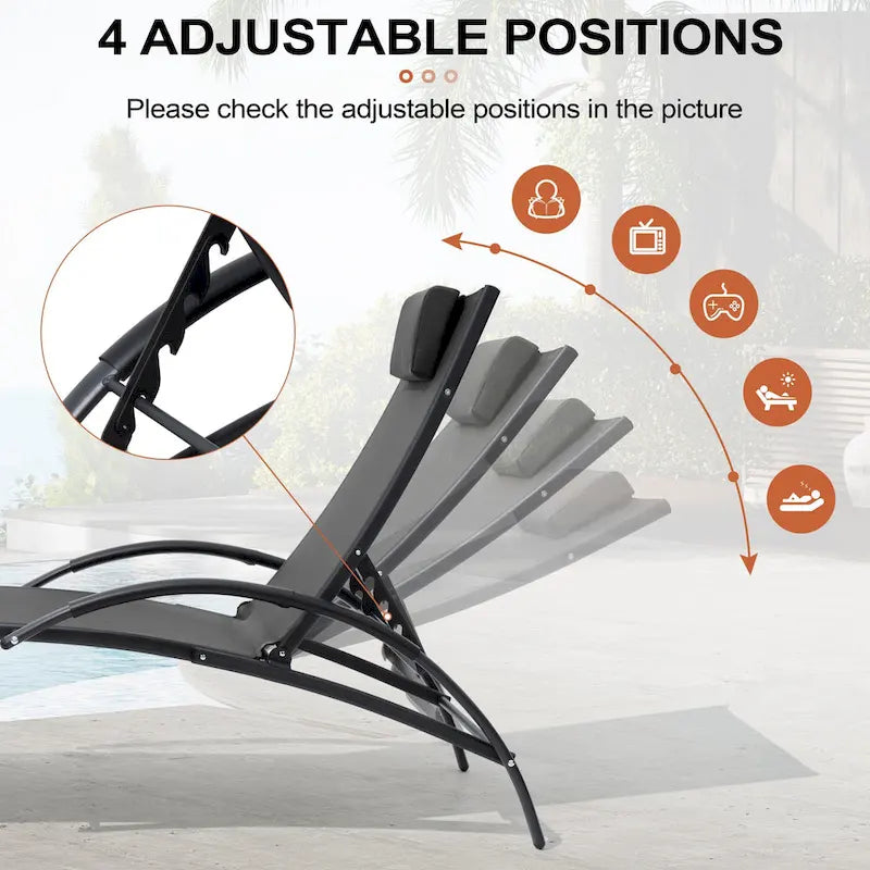 Chaises longues de jardin pliantes et inclinables 3 pièces avec table d'appoint