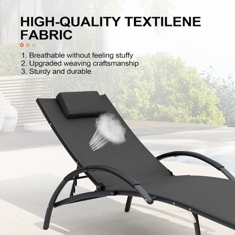 Chaises longues de jardin pliantes et inclinables 3 pièces avec table d'appoint