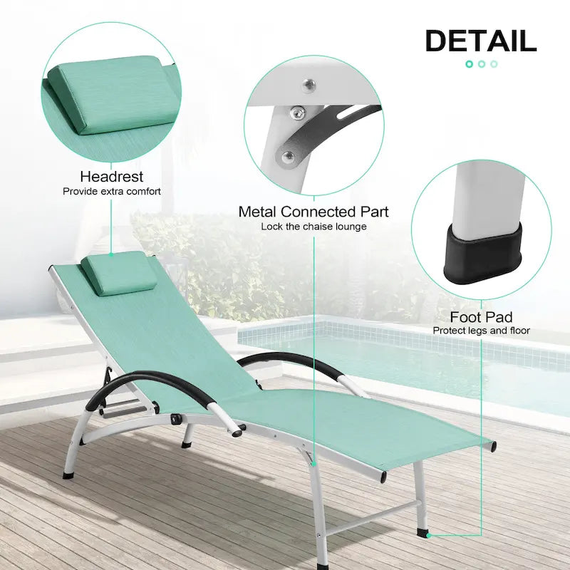Chaises longues de jardin pliantes et inclinables 3 pièces avec table d'appoint