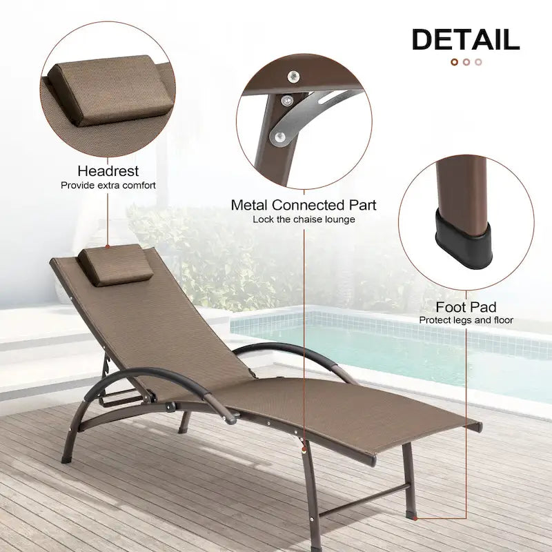 Chaises longues de jardin pliantes et inclinables 3 pièces avec table d'appoint