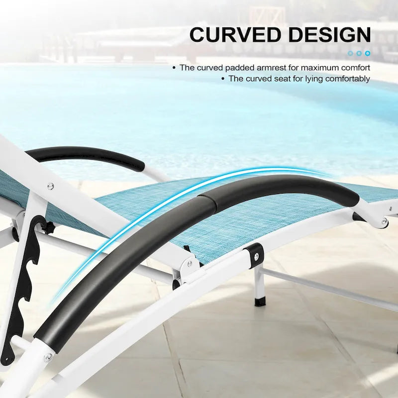 Chaises longues de jardin pliantes et inclinables 3 pièces avec table d'appoint