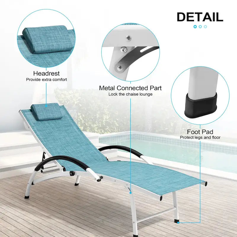 Chaises longues de jardin pliantes et inclinables 3 pièces avec table d'appoint