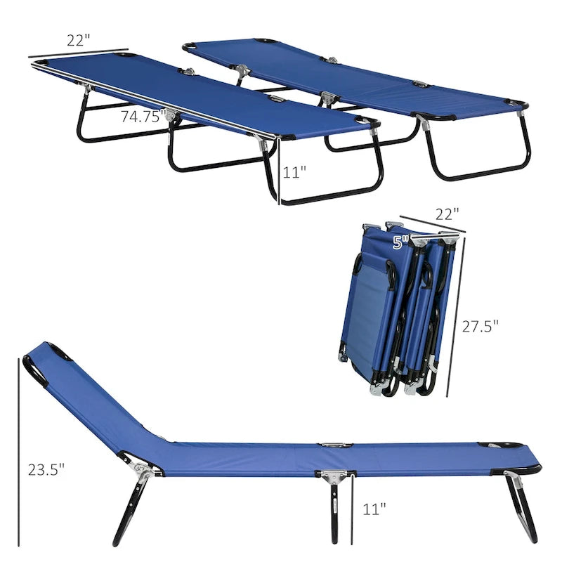 Chaise longue pliante Outsunny, lot de 2 chaises de piscine inclinables à cinq positions