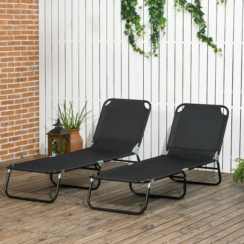 Chaise longue pliante Outsunny, lot de 2 chaises de piscine inclinables à cinq positions
