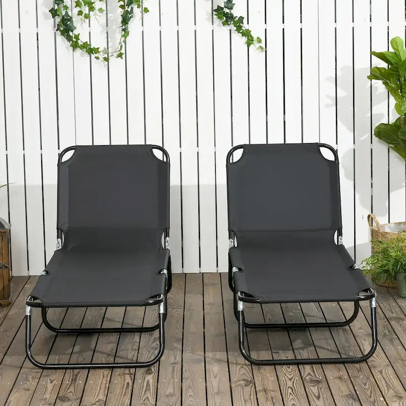 Chaise longue pliante Outsunny, lot de 2 chaises de piscine inclinables à cinq positions