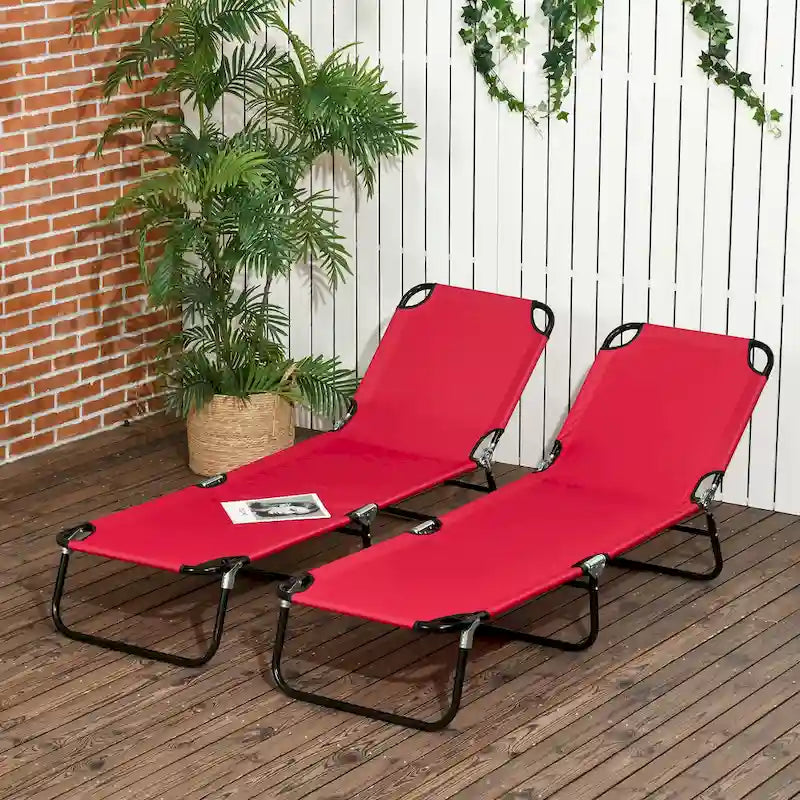 Chaise longue pliante Outsunny, lot de 2 chaises de piscine inclinables à cinq positions