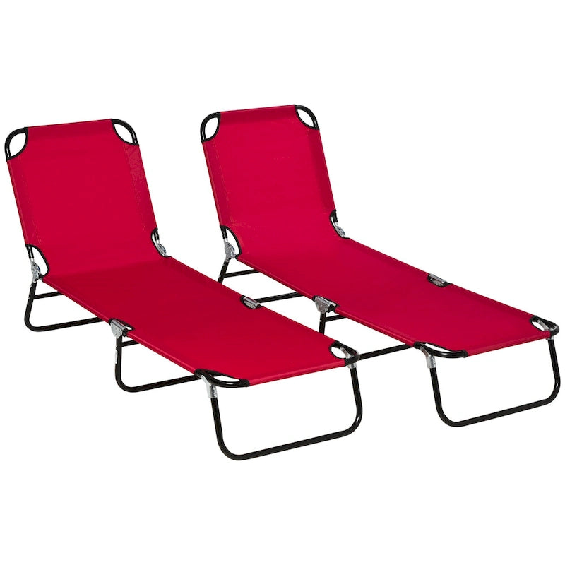 Chaise longue pliante Outsunny, lot de 2 chaises de piscine inclinables à cinq positions