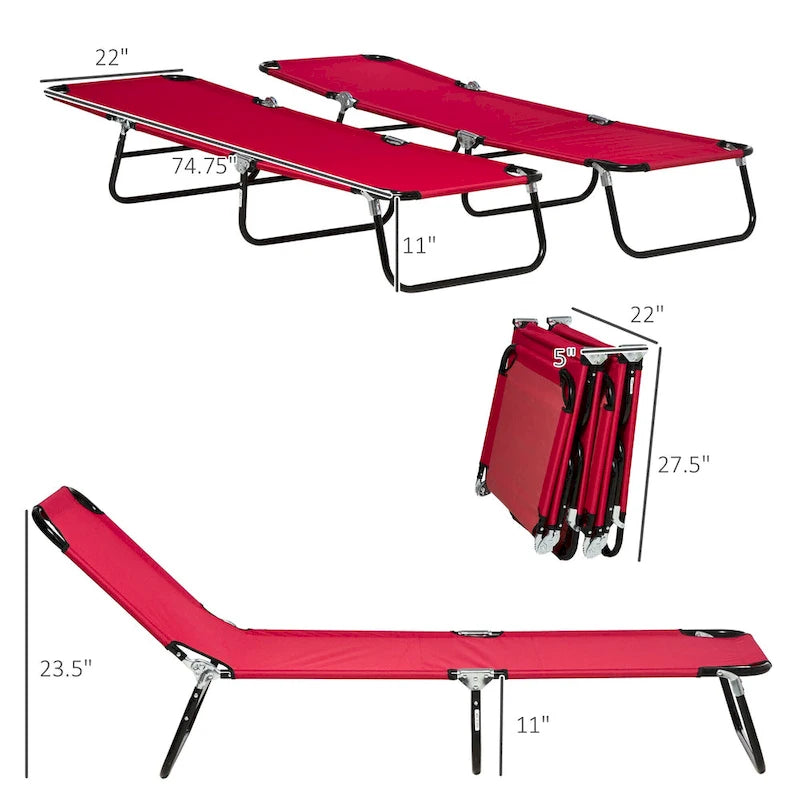 Chaise longue pliante Outsunny, lot de 2 chaises de piscine inclinables à cinq positions