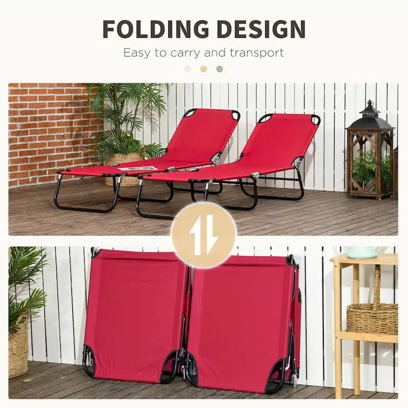 Chaise longue pliante Outsunny, lot de 2 chaises de piscine inclinables à cinq positions