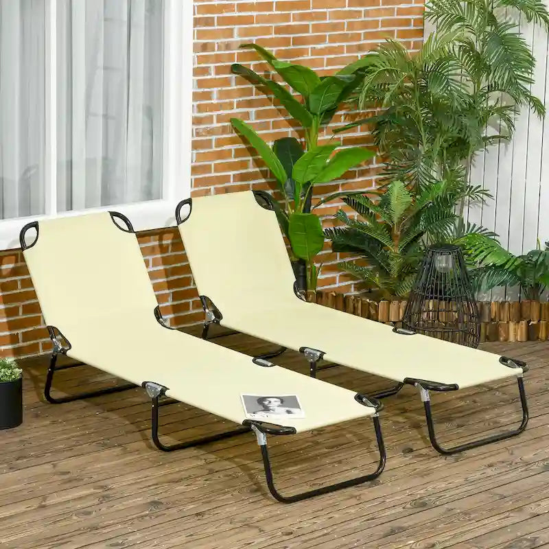 Chaise longue pliante Outsunny, lot de 2 chaises de piscine inclinables à cinq positions