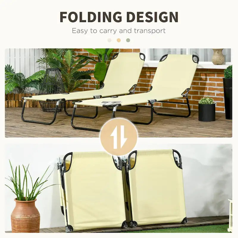 Chaise longue pliante Outsunny, lot de 2 chaises de piscine inclinables à cinq positions
