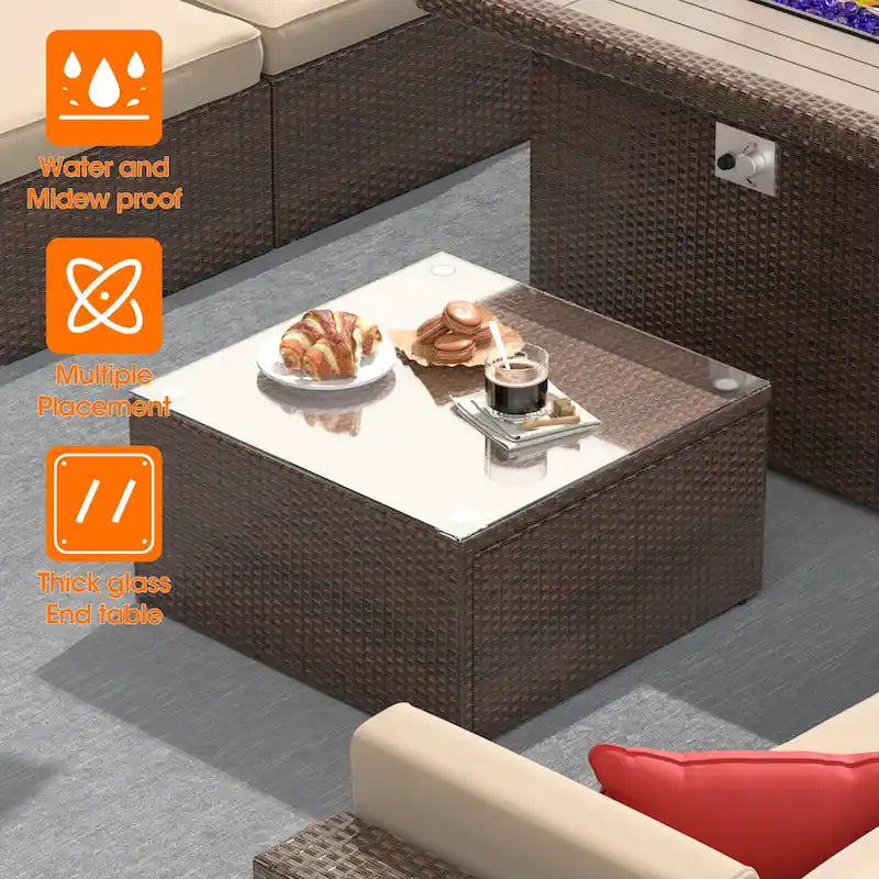 Ensembles de meubles de patio 15 pièces avec table de foyer de 50 000 BTU