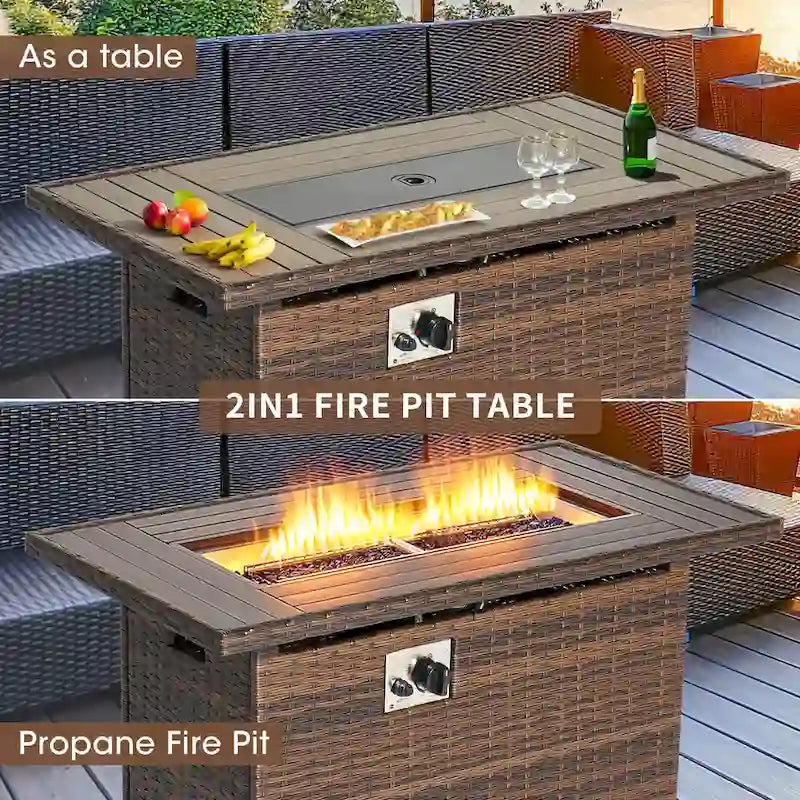 Ensembles de meubles de patio 15 pièces avec table de foyer de 50 000 BTU