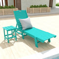Chaises longues inclinables sans accoudoirs Polytrends Laguna en PEHD pour terrasse ou piscine, toutes saisons, avec table d'appoint (ensemble de 2 pièces)