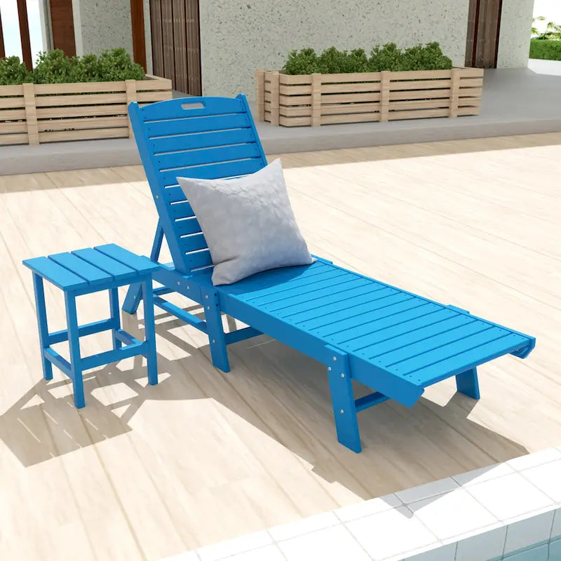 Polytrends Laguna Hdpe All Weather Outdoor Patio Pool Reclining Armless Chaise Lounges With Side Table (2-Piece Set)