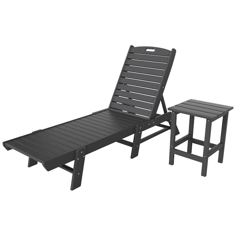 Chaises longues inclinables sans accoudoirs Polytrends Laguna en PEHD pour terrasse ou piscine, toutes saisons, avec table d'appoint (ensemble de 2 pièces)