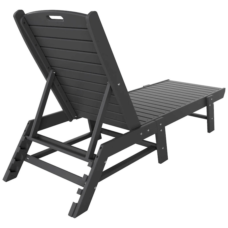 Chaises longues inclinables sans accoudoirs Polytrends Laguna en PEHD pour terrasse ou piscine, toutes saisons, avec table d'appoint (ensemble de 2 pièces)