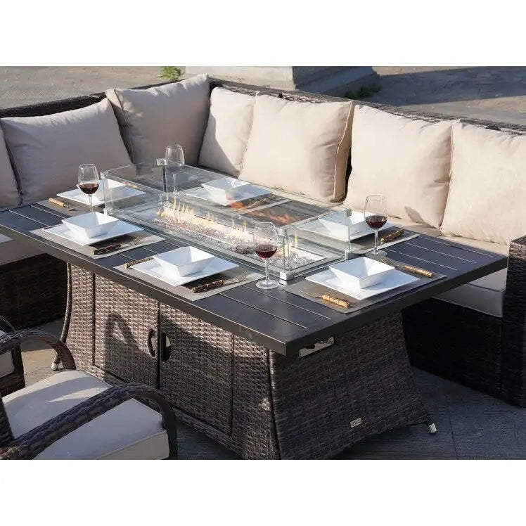 Ensemble de canapé en rotin pour terrasse avec table à manger et chaises en aluminium