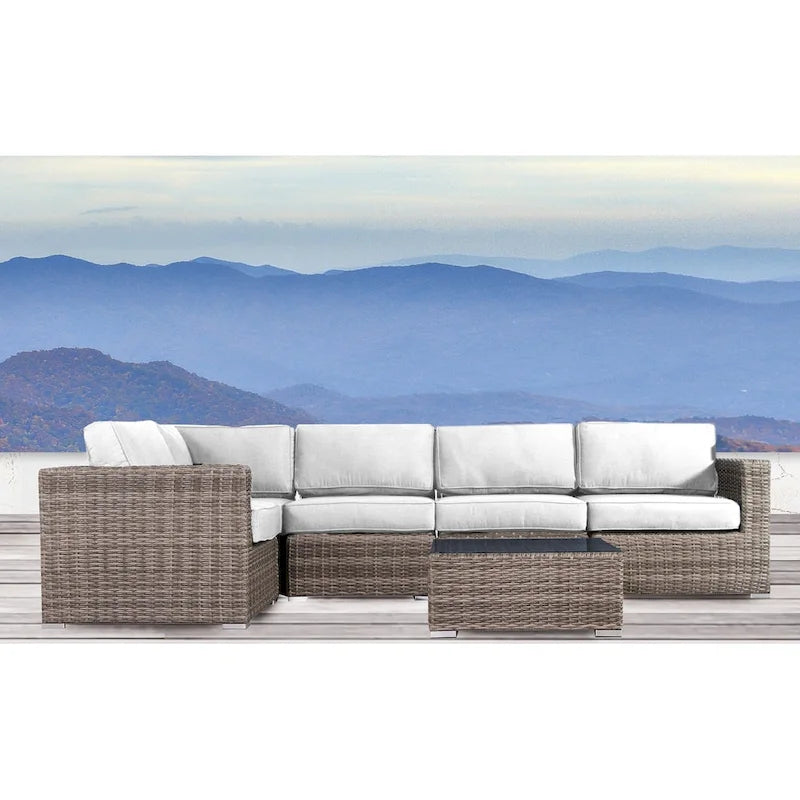 Salon de jardin en osier/rotin 4 places avec coussins Sunbrella