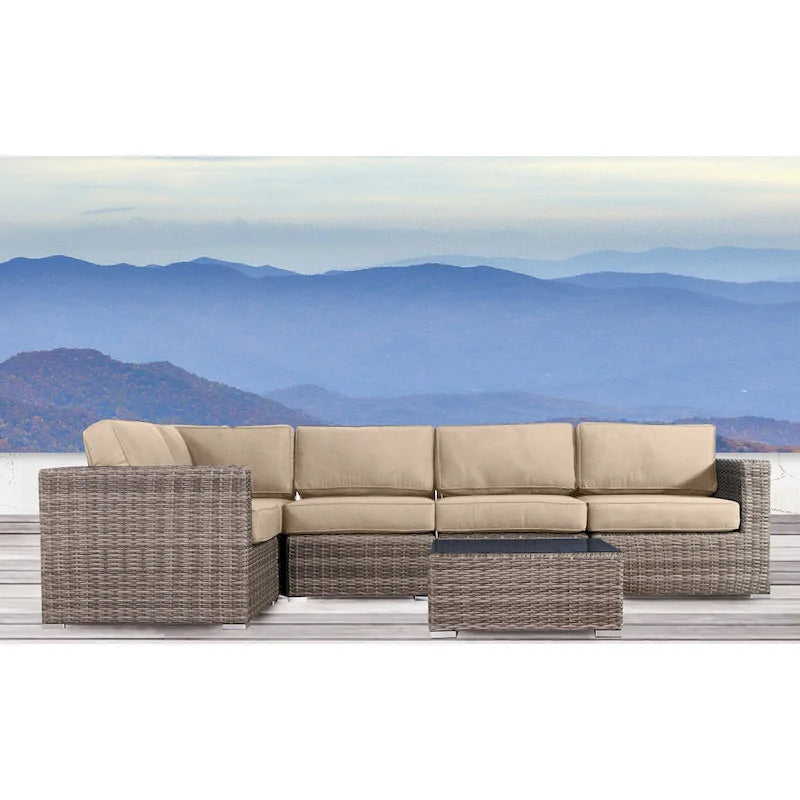 Salon de jardin en osier/rotin 4 places avec coussins Sunbrella