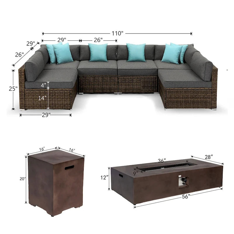 Ensemble de canapé d'angle d'extérieur 9 pièces COSIEST avec table brasero