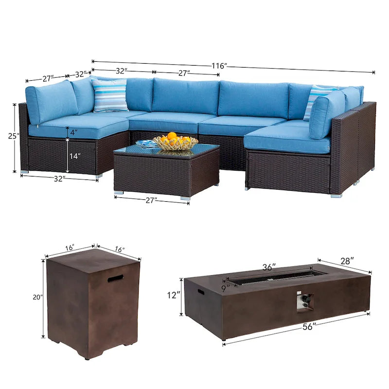 Ensemble de canapé d'angle d'extérieur 9 pièces COSIEST avec table brasero
