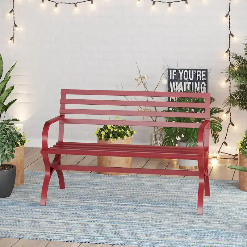MAISON ARTS 48 Banc de jardin extérieur blanc minimaliste en acier pour terrasse et parc