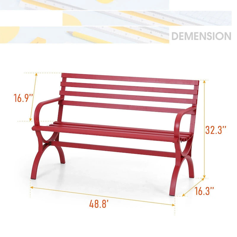 MAISON ARTS 48 Banc de jardin extérieur blanc minimaliste en acier pour terrasse et parc