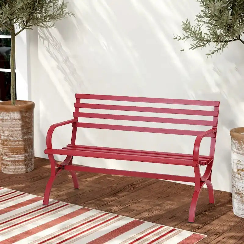 MAISON ARTS 48 Banc de jardin extérieur blanc minimaliste en acier pour terrasse et parc