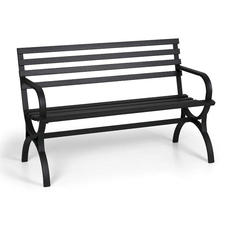 MAISON ARTS 48 Banc de jardin extérieur blanc minimaliste en acier pour terrasse et parc