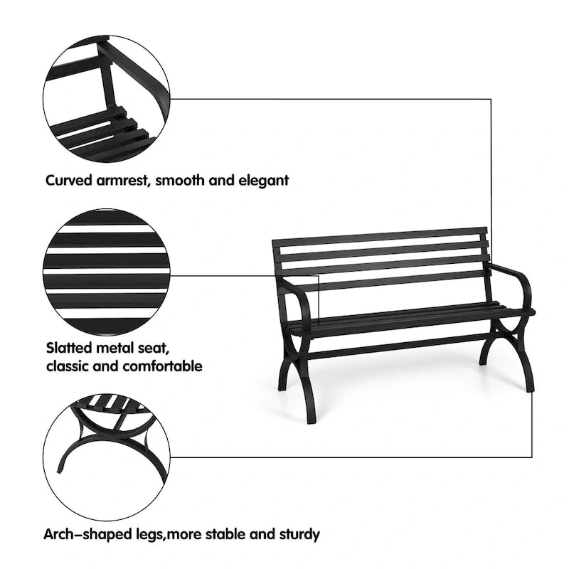 MAISON ARTS 48 Banc de jardin extérieur blanc minimaliste en acier pour terrasse et parc