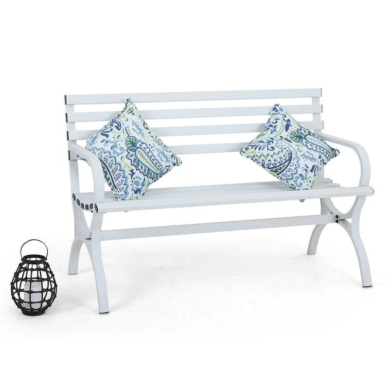 MAISON ARTS 48 Banc de jardin extérieur blanc minimaliste en acier pour terrasse et parc