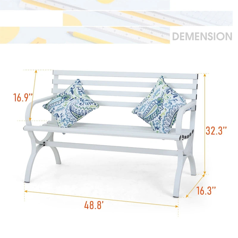 MAISON ARTS 48 Banc de jardin extérieur blanc minimaliste en acier pour terrasse et parc