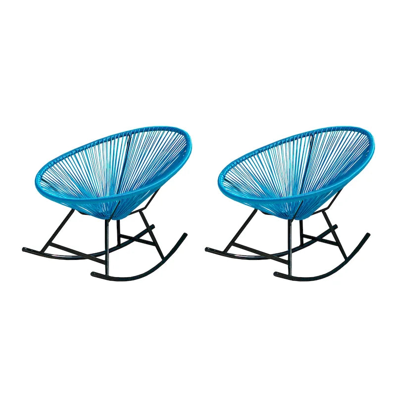 Chaises berçantes Acapulco XBrand 34,6 L ovales en rotin/acier (lot de 2) Ensemble de bistrot de conversation de patio toutes saisons pour pelouse, balcon
