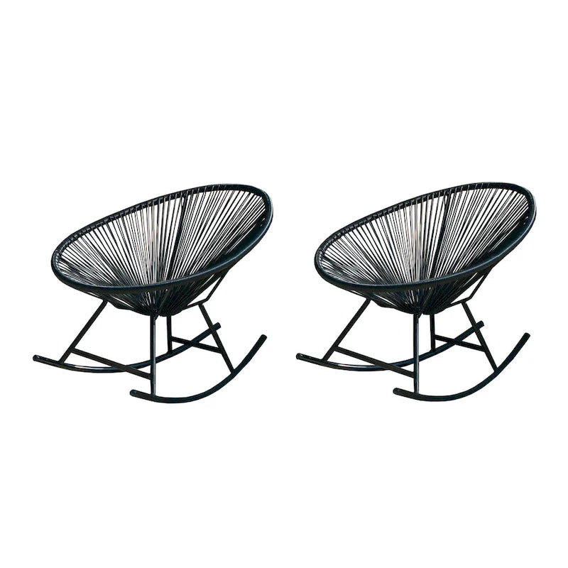 XBrand 34.6L Oval Rattan/Steel Acapulco Rocking Chairs (Set of 2) All Weather Patio Conversation Bistro Set for Lawn, Balcony