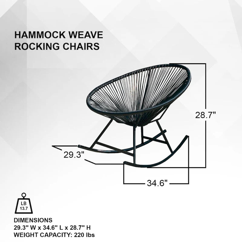Chaises berçantes Acapulco XBrand 34,6 L ovales en rotin/acier (lot de 2) Ensemble de bistrot de conversation de patio toutes saisons pour pelouse, balcon
