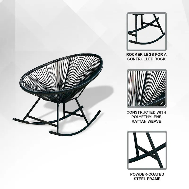 Chaises berçantes Acapulco XBrand 34,6 L ovales en rotin/acier (lot de 2) Ensemble de bistrot de conversation de patio toutes saisons pour pelouse, balcon