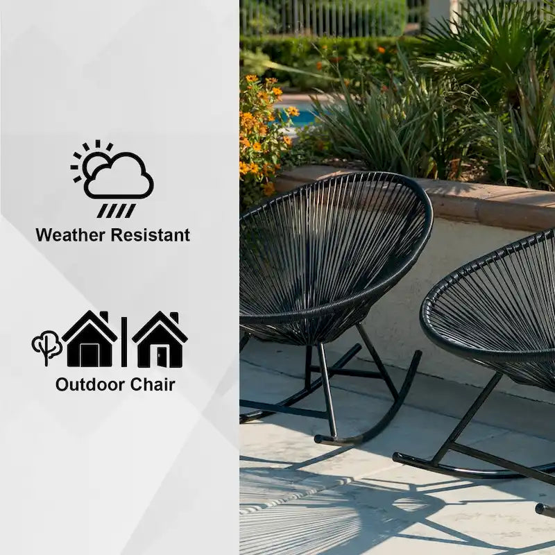 Chaises berçantes Acapulco XBrand 34,6 L ovales en rotin/acier (lot de 2) Ensemble de bistrot de conversation de patio toutes saisons pour pelouse, balcon