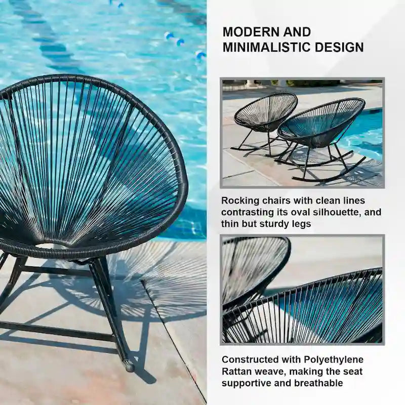Chaises berçantes Acapulco XBrand 34,6 L ovales en rotin/acier (lot de 2) Ensemble de bistrot de conversation de patio toutes saisons pour pelouse, balcon