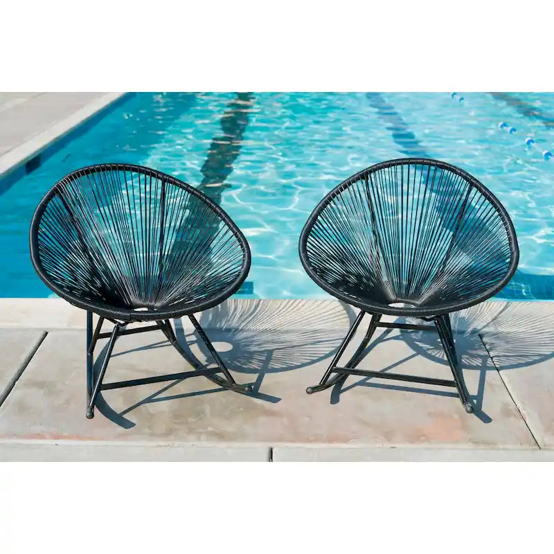 Chaises berçantes Acapulco XBrand 34,6 L ovales en rotin/acier (lot de 2) Ensemble de bistrot de conversation de patio toutes saisons pour pelouse, balcon
