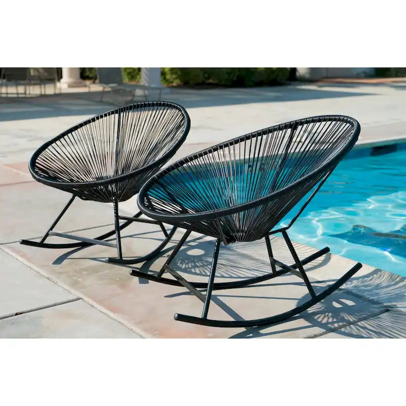 Chaises berçantes Acapulco XBrand 34,6 L ovales en rotin/acier (lot de 2) Ensemble de bistrot de conversation de patio toutes saisons pour pelouse, balcon