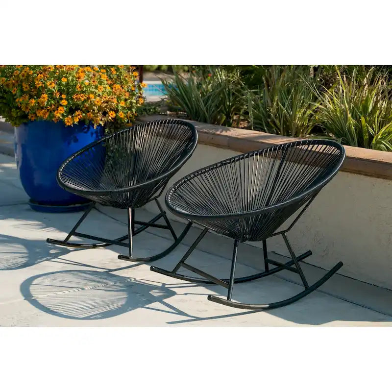 Chaises berçantes Acapulco XBrand 34,6 L ovales en rotin/acier (lot de 2) Ensemble de bistrot de conversation de patio toutes saisons pour pelouse, balcon
