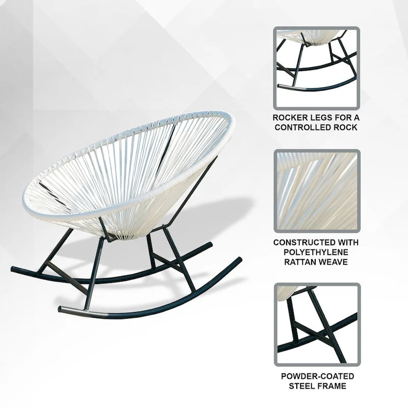 Chaises berçantes Acapulco XBrand 34,6 L ovales en rotin/acier (lot de 2) Ensemble de bistrot de conversation de patio toutes saisons pour pelouse, balcon