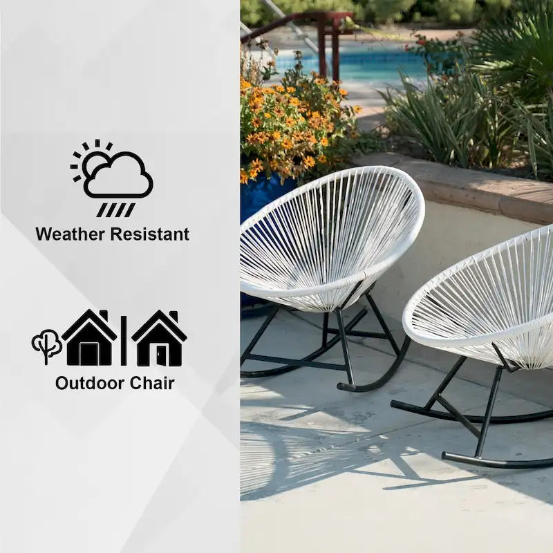 Chaises berçantes Acapulco XBrand 34,6 L ovales en rotin/acier (lot de 2) Ensemble de bistrot de conversation de patio toutes saisons pour pelouse, balcon