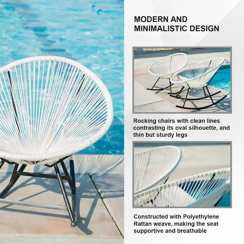 Chaises berçantes Acapulco XBrand 34,6 L ovales en rotin/acier (lot de 2) Ensemble de bistrot de conversation de patio toutes saisons pour pelouse, balcon